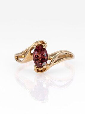 Estate 0.55 Ct Marquise Orange Spinel Ring in Solid 14K Yellow Gold Bypass Shank